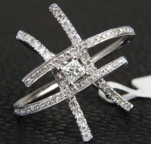 14K White Gold Hashtag Solitaire Princess & Pavé Diamond Wedding Ring Engagement Ring (.59 ct. tw.)