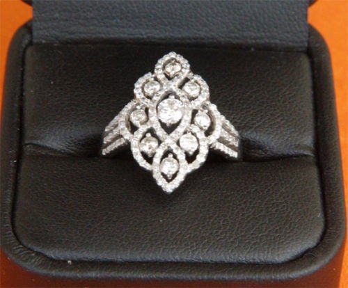 14K White Gold Marquise Flower Diamonds Pave Engagement Wedding Ring (1.10ct.tw.) - Lord of Gem Rings