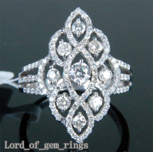 14K White Gold Marquise Flower Diamonds Pave Engagement Wedding Ring (1.10ct.tw.) - Lord of Gem Rings