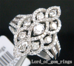 14K White Gold Marquise Flower Diamonds Pave Engagement Wedding Ring (1.10ct.tw.) - Lord of Gem Rings