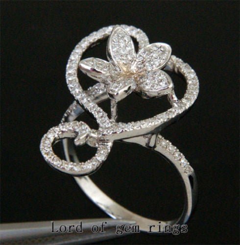 14K WHITE GOLD Unique Flower Pavé Diamond ENGAGEMENT Ring Wedding Ring (.52ct.tw.)