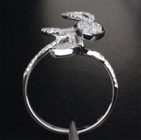 14K White Gold Unique Leaf Pavé VS Diamond Wedding Ring Engagement Ring(.46ct.tw.) - Lord of Gem Rings
