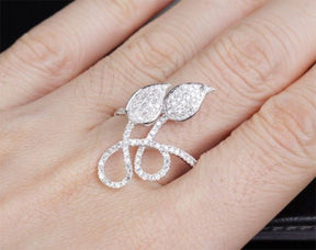 14K White Gold Unique Leaf Pavé VS Diamond Wedding Ring Engagement Ring(.46ct.tw.) - Lord of Gem Rings