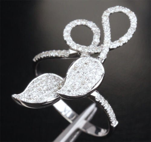 14K White Gold Unique Leaf  Pavé VS Diamond Wedding Ring Engagement Ring(.46ct.tw.)