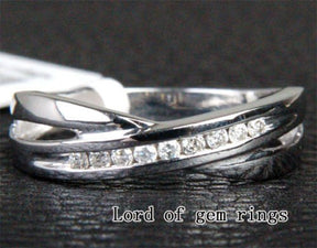 .15ct Channel Set Diamond Crossover Wedding Band 14K White Gold - Lord of Gem Rings