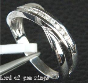 .15ct Channel Set Diamond Crossover Wedding Band 14K White Gold - Lord of Gem Rings