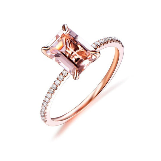 1.5ct Emerald Cut Morganite Ring Pave Diamond Shank