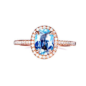 1.5ct Oval Aquamarine Diamond Halo Engagement Ring 14K Rose Gold - Lord of Gem Rings