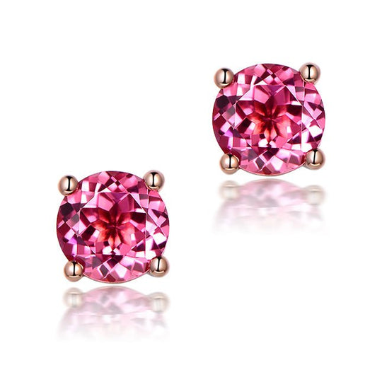 1.65CT Pink Tourmaline Stud Earrings 18K Gold