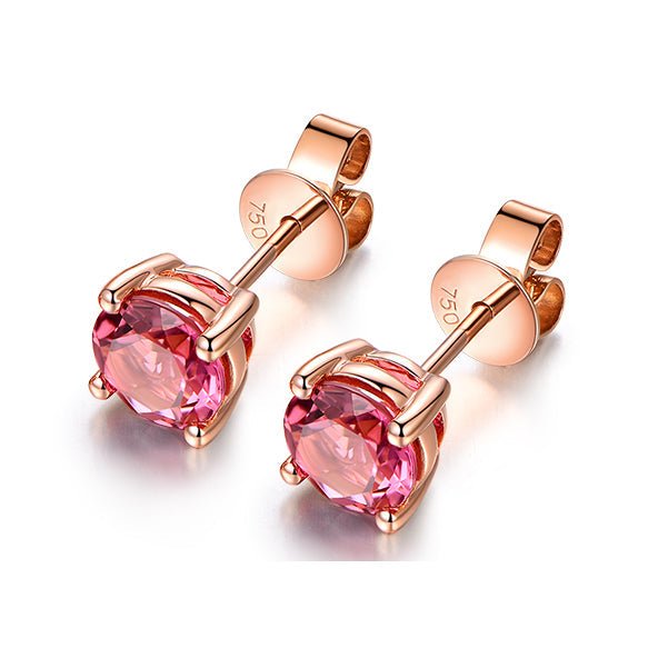 1.65CT Pink Tourmaline Stud Earrings 18K Gold - Lord of Gem Rings