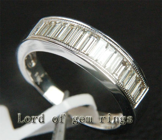 1.66ctw Channel Baguette Diamond Wedding Ring Milgrain