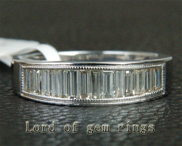 1.66ctw Channel Baguette Diamond Wedding Ring Milgrain - Lord of Gem Rings