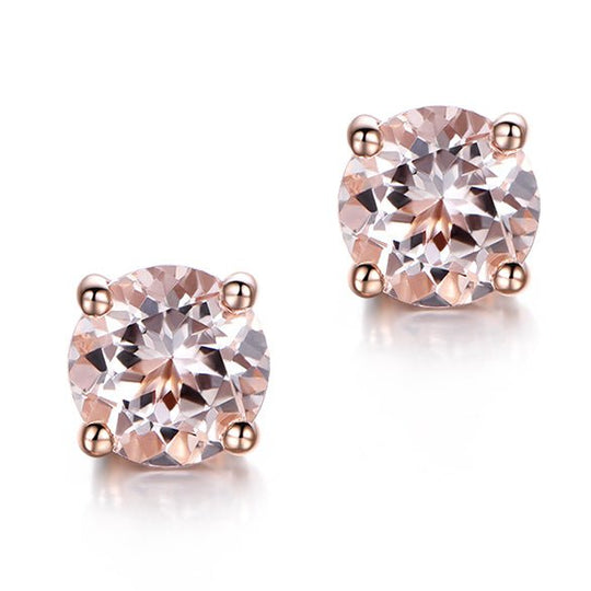 1.6CT Morganite Stud Earrings 14K Gold