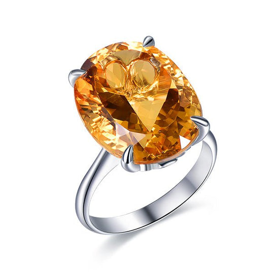 7ct Oval Citrine Solitaire Ring 14K Gold