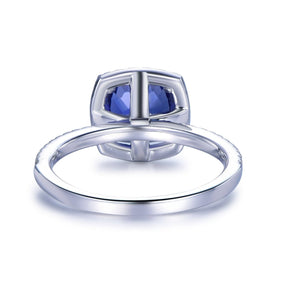 1.7ct Cushion Sapphire Diamond Halo Engagement Ring 14K Gold - Lord of Gem Rings