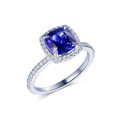 1.7ct Cushion Sapphire Diamond Halo Engagement Ring 14K Gold - Lord of Gem Rings