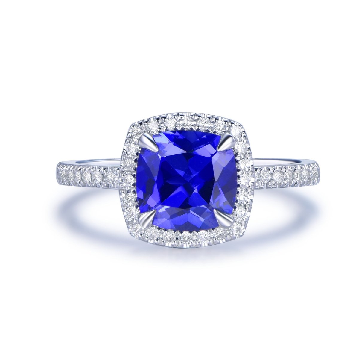 1.7ct Cushion Sapphire Diamond Halo Engagement Ring 14K Gold - Lord of Gem Rings