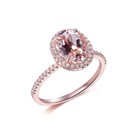 1.7ct Oval Morganite Engagement Ring Accents Diamond Halo