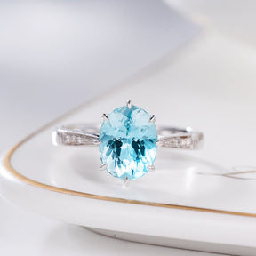 1.8ct 4A Aquamarine Diamond Vintage Engagement Ring 18K White Gold - Lord of Gem Rings