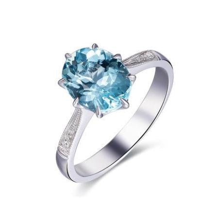 1.8ct 4A Aquamarine Diamond Vintage Engagement Ring 18K White Gold