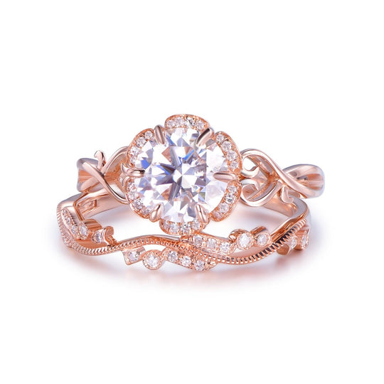 1.8ct Round Moissanite Diamond Vine Bridal Set 14K Gold