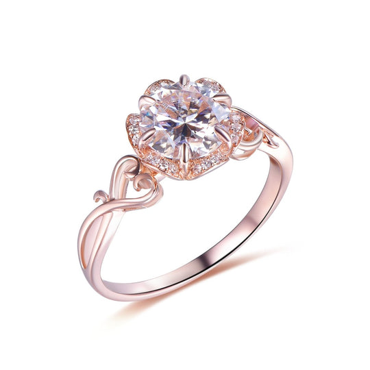 1.8ct Round Moissanite Engagement Floral Heart Ring 14K Gold