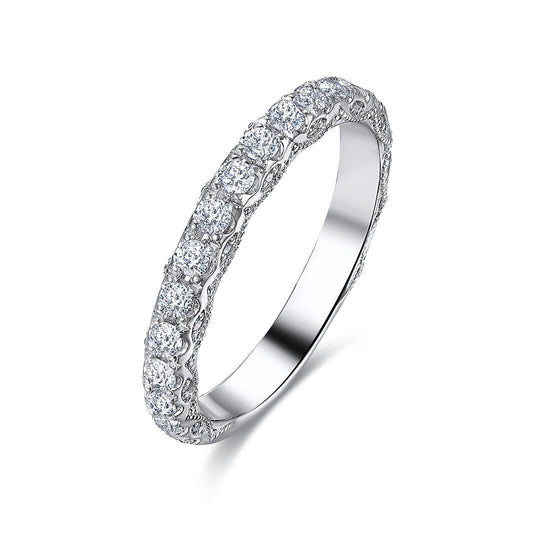 18k Gold Vintage Crescent Diamond Wedding Ring 3/4 Eternity Band