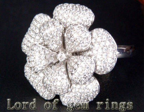 18K White Gold Flower Diamond Pavé Engagement Ring Wedding Ring(4.66ct.tw.) - Lord of Gem Rings