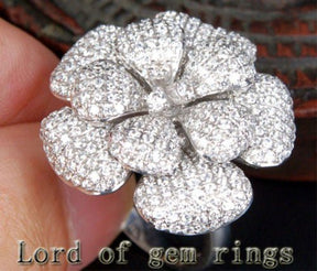 18K White Gold Flower Diamond Pavé Engagement Ring Wedding Ring(4.66ct.tw.) - Lord of Gem Rings