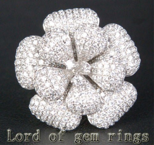 18K White Gold Flower Diamond Pavé Engagement Ring Wedding Ring(4.66ct.tw.) - Lord of Gem Rings