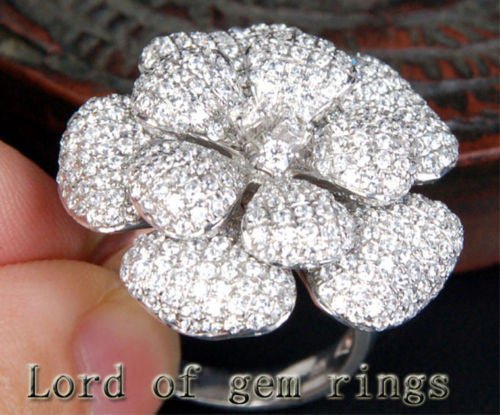 18K White Gold Flower Diamond Pavé Engagement Ring Wedding Ring(4.66ct.tw.) - Lord of Gem Rings