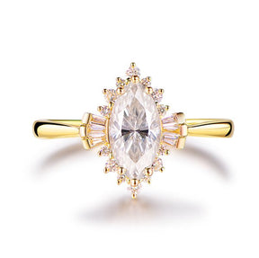 1ct Art Deco Marquise Moissanite & Diamond Engagement Ring - Lord of Gem Rings