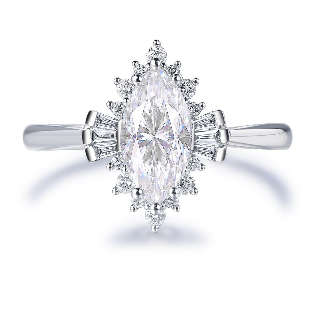 1ct Art Deco Marquise Moissanite & Diamond Engagement Ring - Lord of Gem Rings