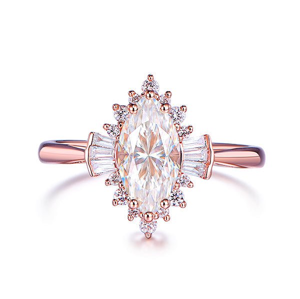 1ct Art Deco Marquise Moissanite & Diamond Engagement Ring - Lord of Gem Rings