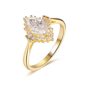 1ct Art Deco Marquise Moissanite & Diamond Engagement Ring in 14K Yellow Gold - Lord of Gem Rings