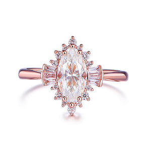 1ct Art Deco Marquise Moissanite & Diamond Engagement Ring in Rose Gold - Lord of Gem Rings