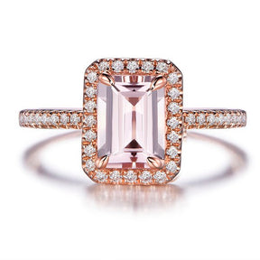 1ct Emerald Cut Morganite Ring Diamond Halo - Lord of Gem Rings