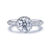 1ct Floral Diamond Halo Round Moissanite Engagement Ring 14K White Gold - Lord of Gem Rings
