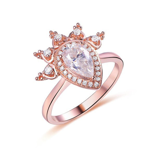 1ct Pear Moissanite Ring Diamond Tiara Halo