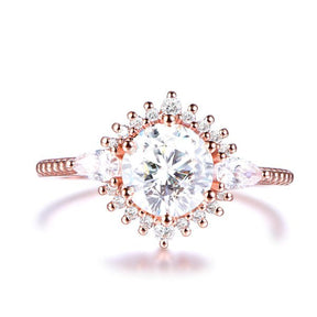 1ct Round Moissanite Floral Pear Diamond Halo Engagement Ring - Lord of Gem Rings