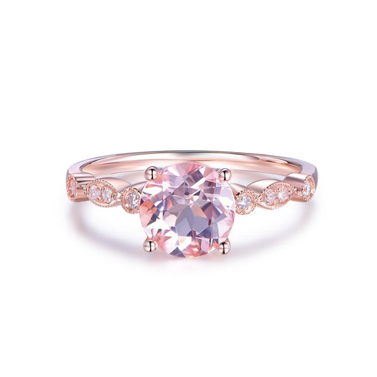 1ct Round Morganite Diamond Antique Art Deco Engagement Ring 14K Gold