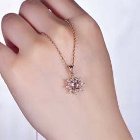1ct Round Morganite Marquise Moissanite Necklace 14K Rose Gold - Lord of Gem Rings