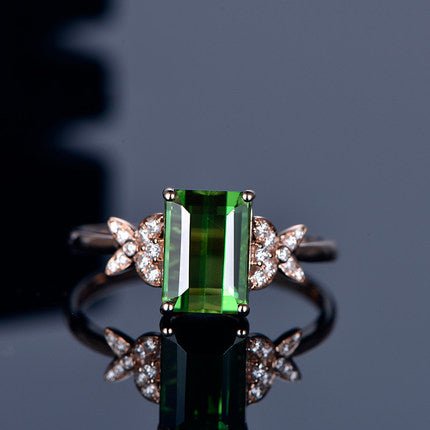 2.07ct Emerald Cut Tourmaline Butterfly Ring 18K Rose Gold