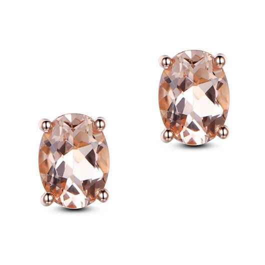 2.15ct Oval Morganite Stud Earrings 18K Rose Gold - Lord of Gem Rings