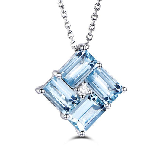 2.1ct Baguette Aquamarine Diamond Pendant 18k White Gold
