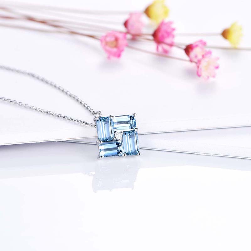 2.1ct Baguette Aquamarine Diamond Pendant 18k White Gold - Lord of Gem Rings