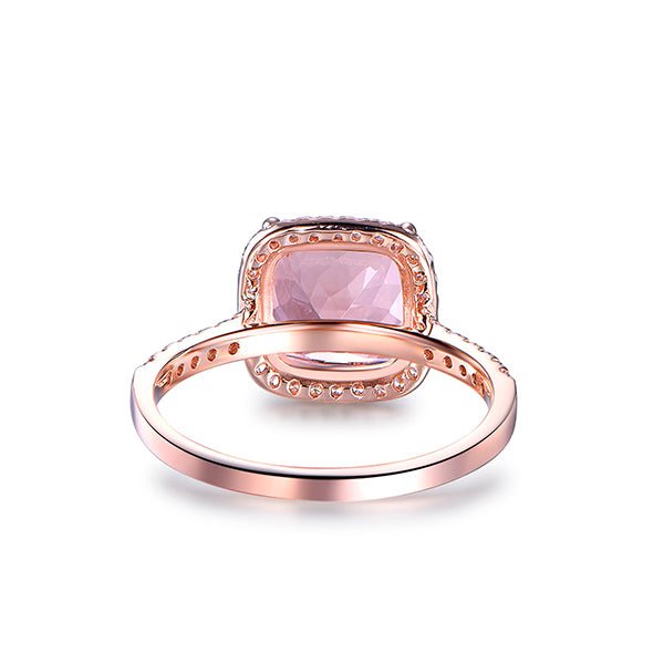 2.2ct Morganite Engagement Ring Diamond Cushion Halo 14K Rose Gold - Lord of Gem Rings