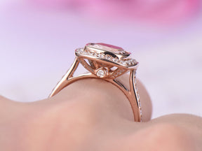 2.3ct Bezel Cushion Morganite Ring Diamond Halo14K Rose Gold - Lord of Gem Rings