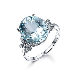 2.3ct Oval Aquamarine Diamond Butterfly Ring 18K White Gold - Lord of Gem Rings