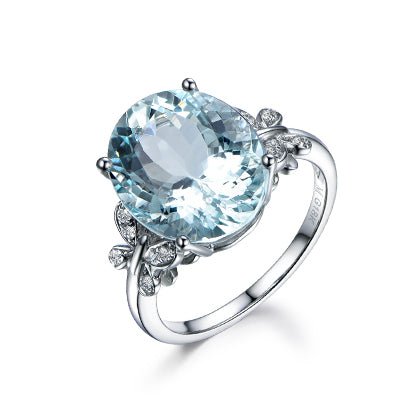 2.3ct Oval Aquamarine Diamond Butterfly Ring 18K White Gold